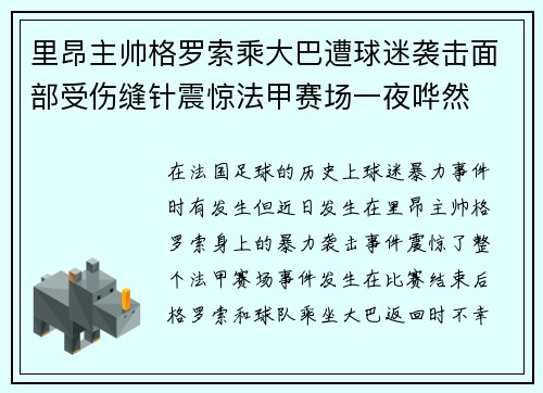 里昂主帅格罗索乘大巴遭球迷袭击面部受伤缝针震惊法甲赛场一夜哗然
